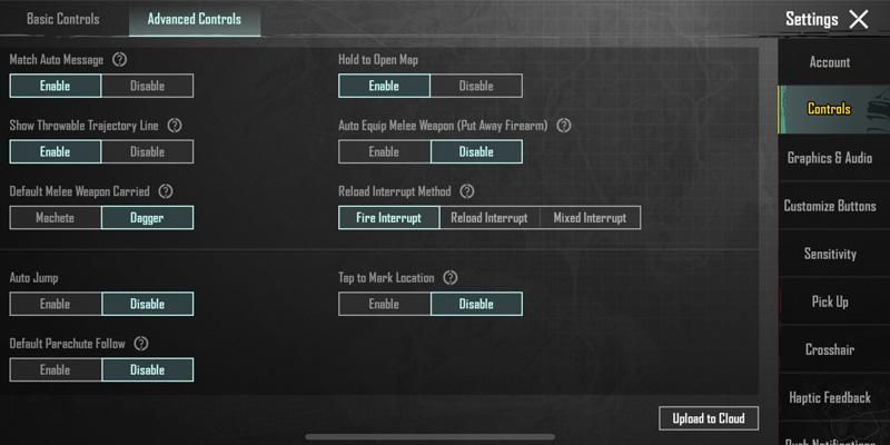 تنظیمات Advanced Controls پابجی موبایل