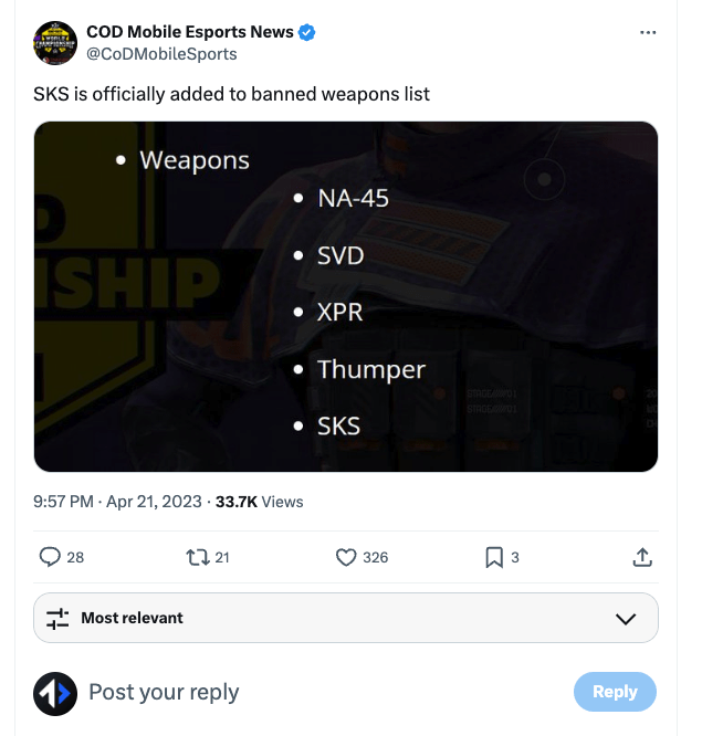 بن شدن اسلحه SKS در Esports