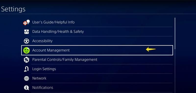 بخش Account Management کنسول ps4