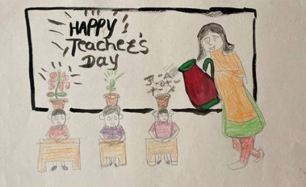 نقاشی کودکانه روز معلم
