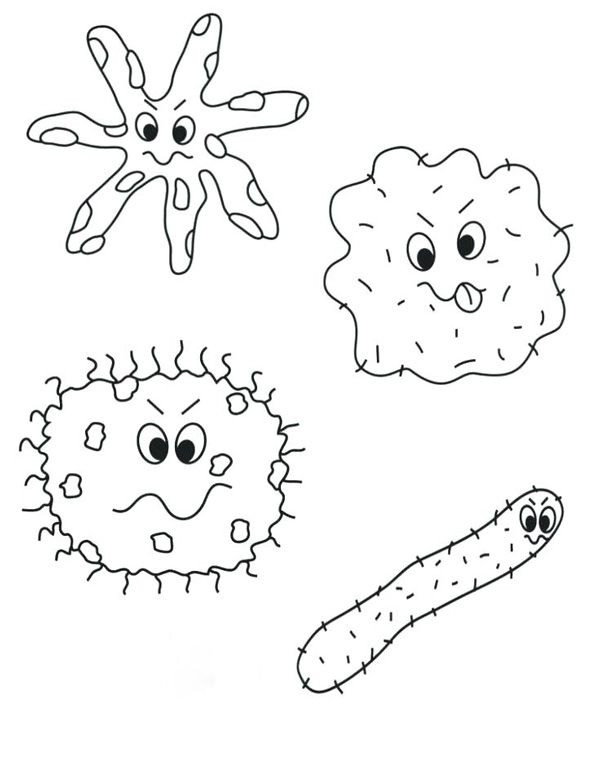 نقاشی میکروب‌های متنوع برای کودکان برای رنگ‌آمیزی