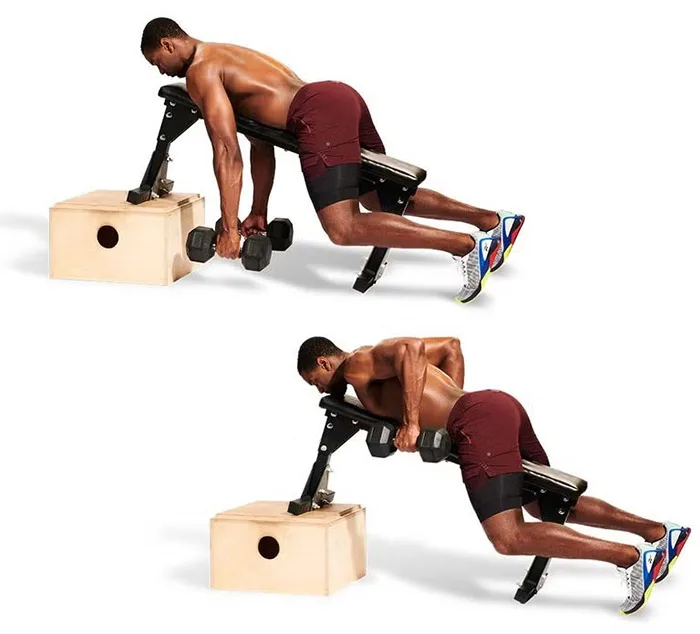 21 حرکت برای تقویت عضلات پشت و کمر 51 حرکت برای تقویت عضلات پشت و کمر,ززیر بغل جفت دمبل روی میز شیبدار